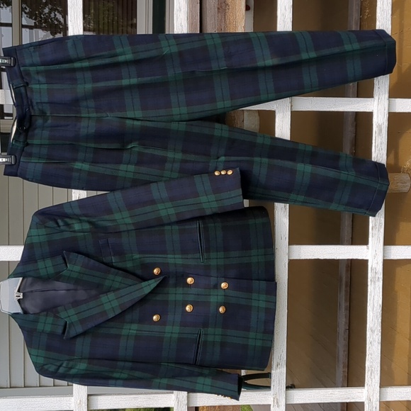 Vintage Jackets & Blazers - Vintage Blackwatch Plaid Tartan 3 piece Suit Wool Blazer Trousers, skirt